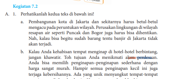 Jawaban Bahasa Indonesia Kelas 8 Kegiatan 7.2 Hal 179 - 181 Perhatikanlah Kedua Teks di Bawah Ini