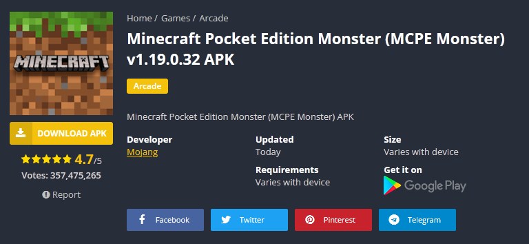 Minecraft Pocket Edition Monster