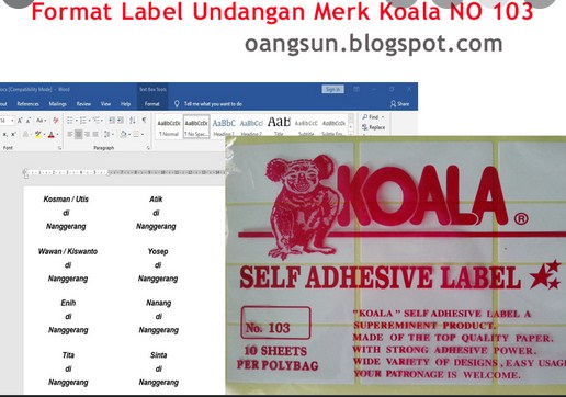 Free Download Format Label Undangan Merk Koala 103 Terbaru