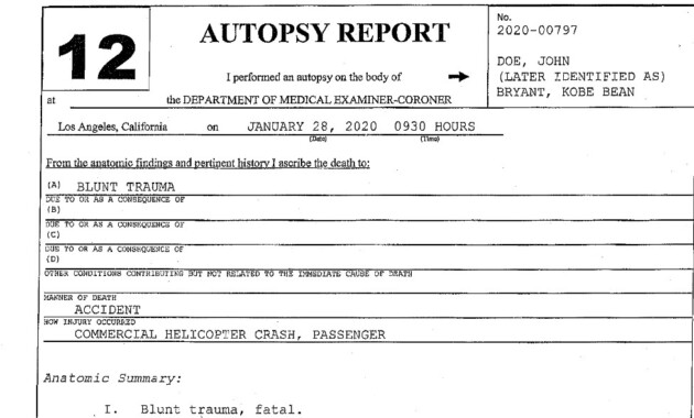 Real kobe bryant autopsy report pdf & Twetter
